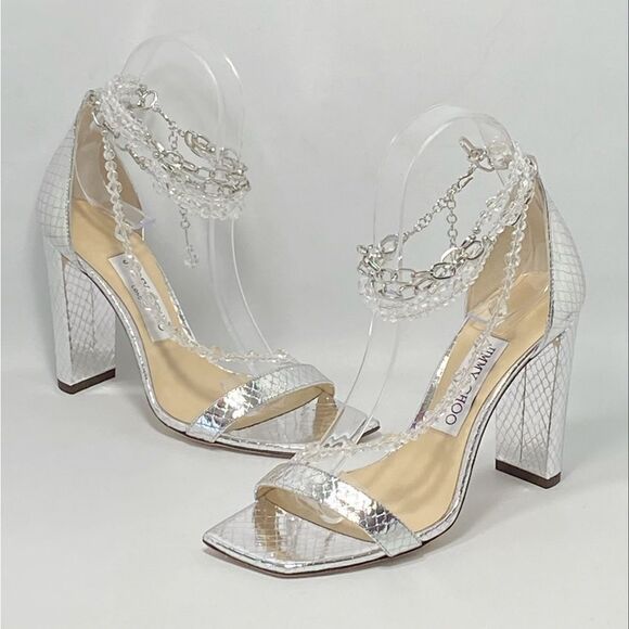 Jimmy Choo Neena Croc-Embossed Metallic Leather Embellished Sandals size 36.5 - Picture 1 of 14